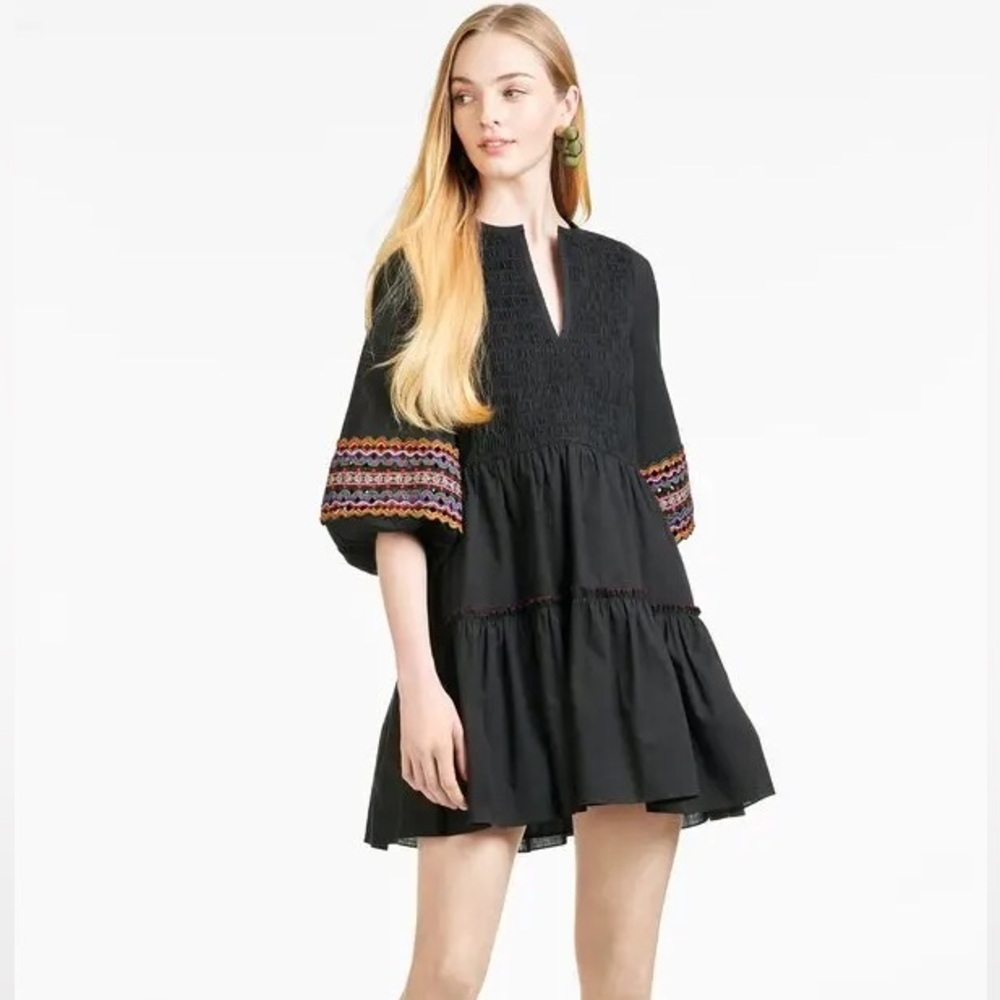 Anthropologie Sachin Babi Black Dress with Colorful Sleeves
